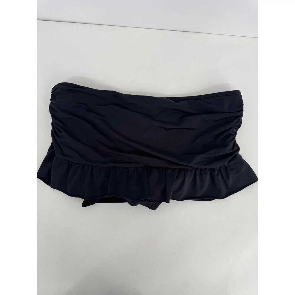 Kenneth Cole Reaction Womens Black Ruched Ruffle Swim Skirt Full Coverage Sz M
